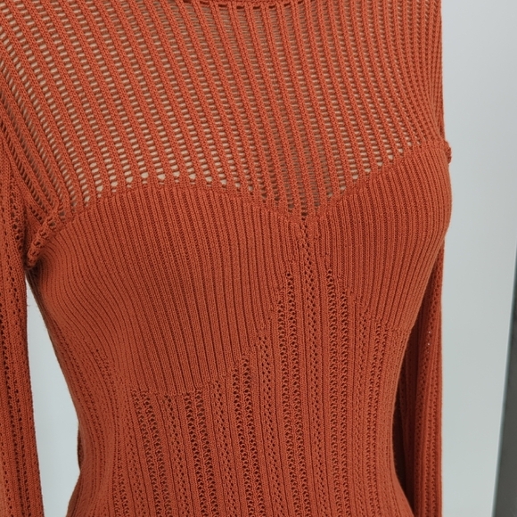 00961 Zara Crochet Knit Sweater Top Orange Size Medium bohemian preppy retro - Picture 5 of 7